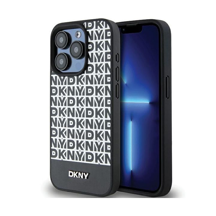 DKNY DKHMP15LPSOSPK iPhone 15 Pro6.1" czarny/black hardcase Leather Printed Pattern Metal Logo MagSafe na NearMe.pl