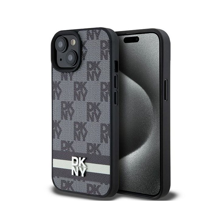 DKNY DKHCP15SPCPTSSK iPhone 15 / 14 / 136.1" czarny/black hardcase Leather Checkered Mono Pattern & Printed Stripes na NearMe.pl