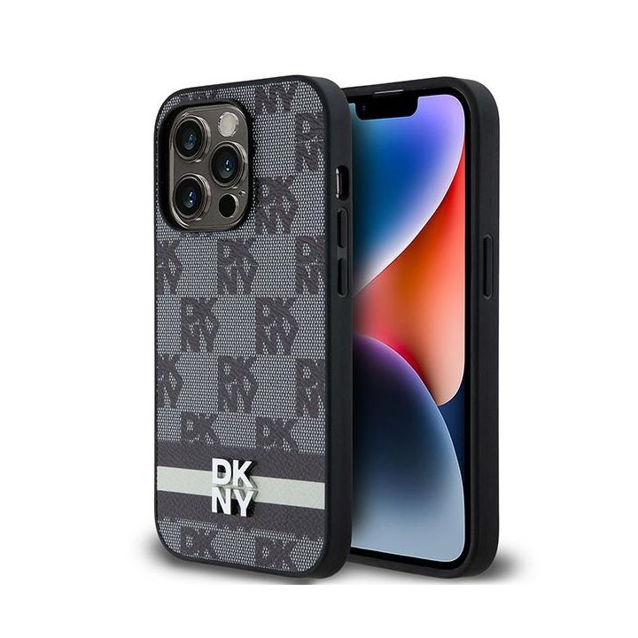DKNY DKHCP14LPCPTSSK iPhone 14 Pro6.1" czarny/black hardcase Leather Checkered Mono Pattern & Printed Stripes na NearMe.pl