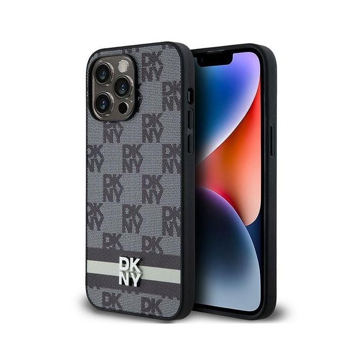 DKNY DKHCP14XPCPTSSK iPhone 14 Pro Max6.7" czarny/black hardcase Leather Checkered Mono Pattern & Printed Stripes na NearMe.pl