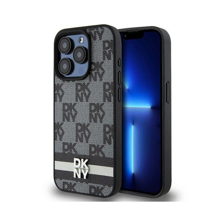 DKNY DKHCP15XPCPTSSK iPhone 15 Pro Max6.7" czarny/black hardcase Leather Checkered Mono Pattern & Printed Stripes na NearMe.pl