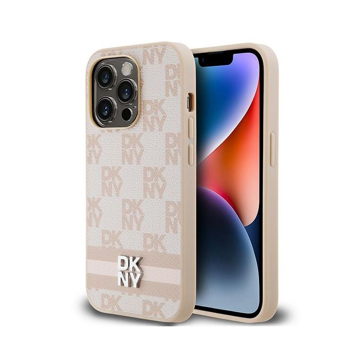 DKNY DKHCP14LPCPTSSP iPhone 14 Pro6.1" różowy/pink hardcase Leather Checkered Mono Pattern & Printed Stripes na NearMe.pl