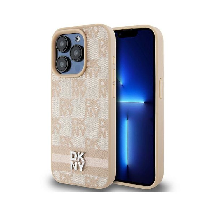 DKNY DKHCP15LPCPTSSP iPhone 15 Pro6.1" różowy/pink hardcase Leather Checkered Mono Pattern & Printed Stripes na NearMe.pl