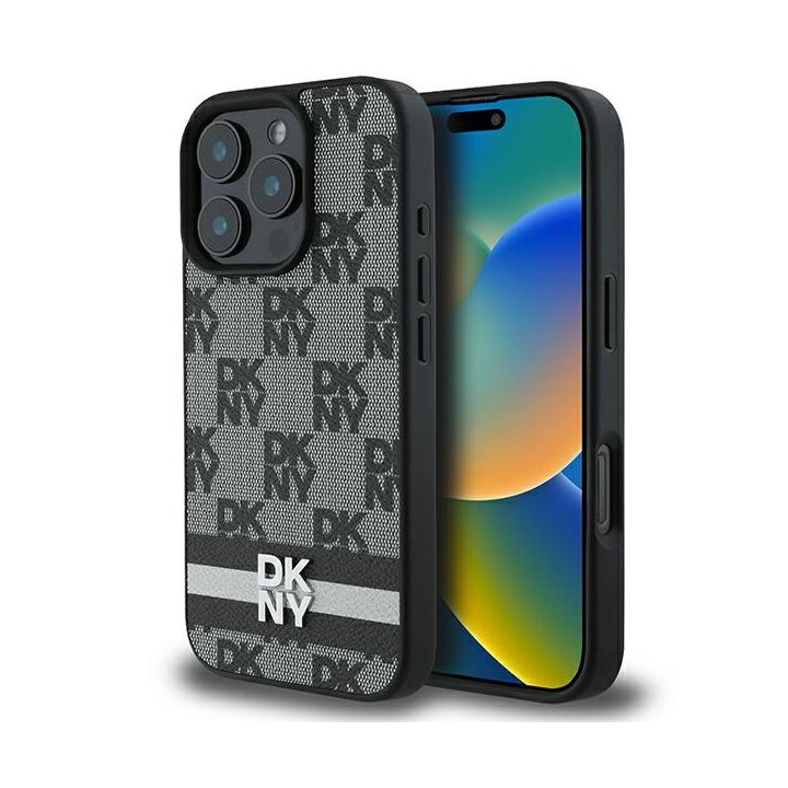 DKNY DKHCP16LPCPTSSK iPhone 16 Pro 6.3" czarny/black hardcase Checkered Pattern & Printed Stripes na NearMe.pl