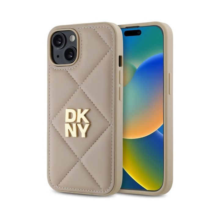 DKNY DKHCP14SPQDSLE iPhone 14 6.1"       beżowy/beige Quilted Stack Logo na NearMe.pl