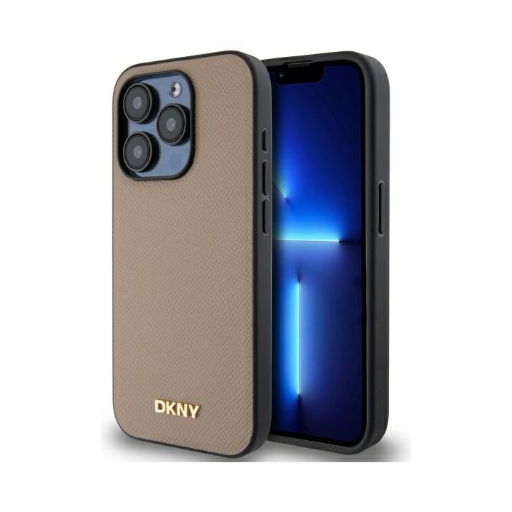 DKNY DKHMP15XPGHLME iPhone 15 Pro Max 6.7" beżowy/beige hardcase Grained Metal Logo MagSafe na NearMe.pl