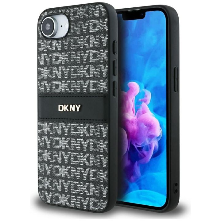 Etui DKNY Repeat Texture Pattern with    Tonal Stripe do iPhone 16e / 17e czarny na NearMe.pl
