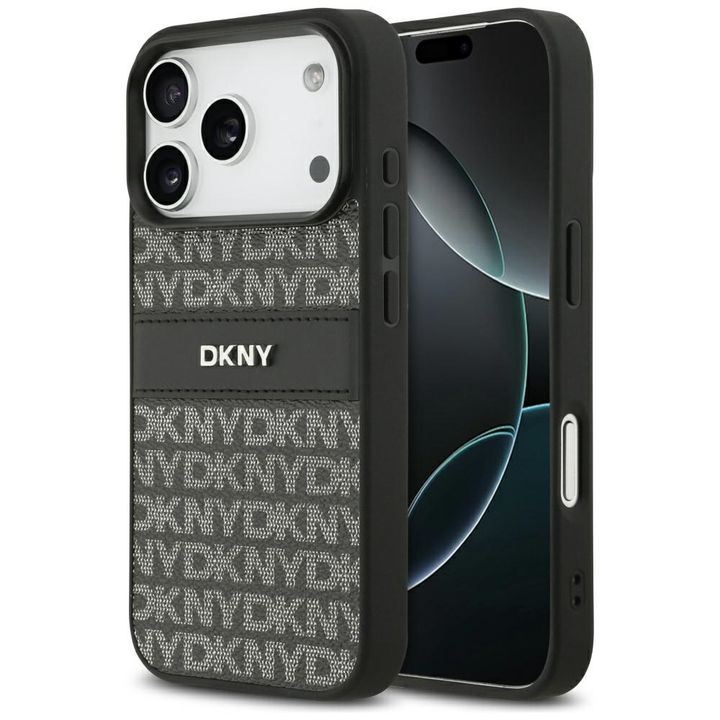 Etui DKNY Repeat Texture Pattern with Tonal Stripe do iPhone 17 Pro czarny na NearMe.pl