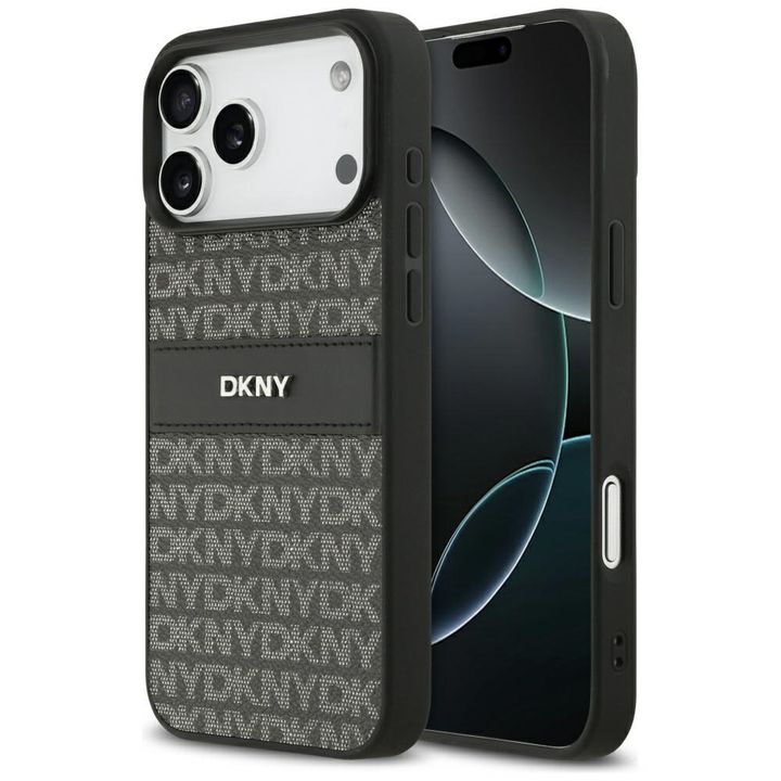 Etui DKNY Repeat Texture Pattern with Tonal Stripe do iPhone 17 Pro Max czarny na NearMe.pl