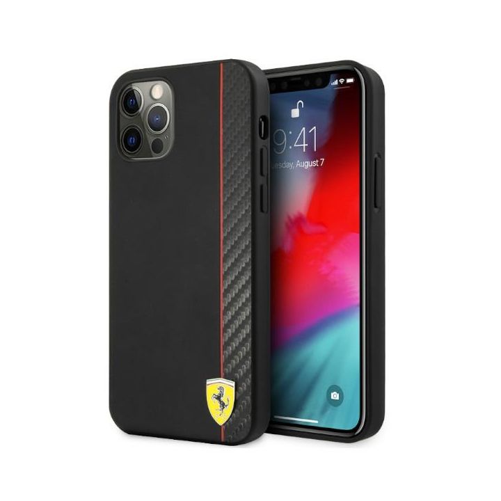 Ferrari FESAXHCP12LBK iPhone 12 Pro Max 6,7" czarny/black hardcase On Track Carbon Stripe na NearMe.pl