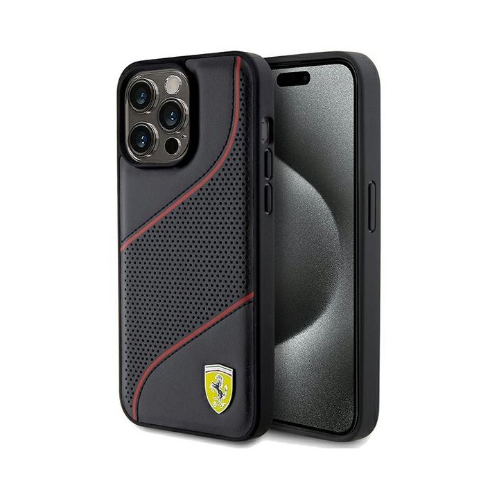 Ferrari FEHCP15XPWAK iPhone 15 Pro Max 6.7" czarny/black hardcase Perforated Waves Metal Logo na NearMe.pl
