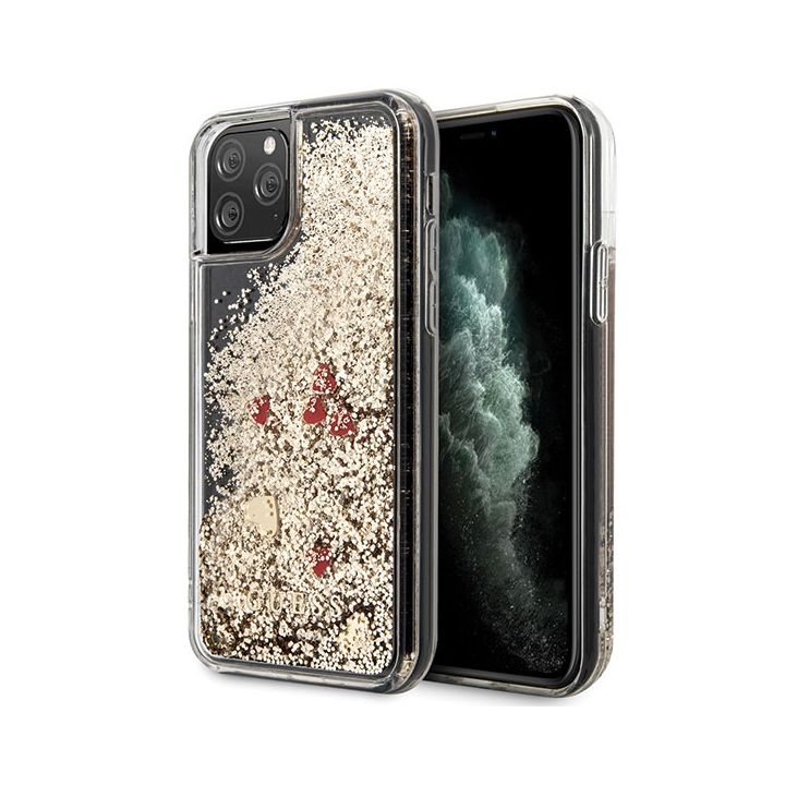 Guess GUHCN58GLHREGO iPhone 11 Progold/złoty hard case Liquid Glitter Hearts na NearMe.pl