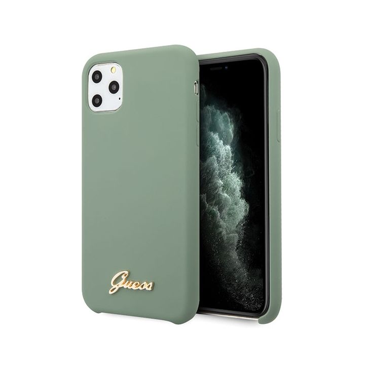 Guess GUHCN58LSLMGKA iPhone 11 Pro khaki hard case Silicone Vintage Gold Logo na NearMe.pl