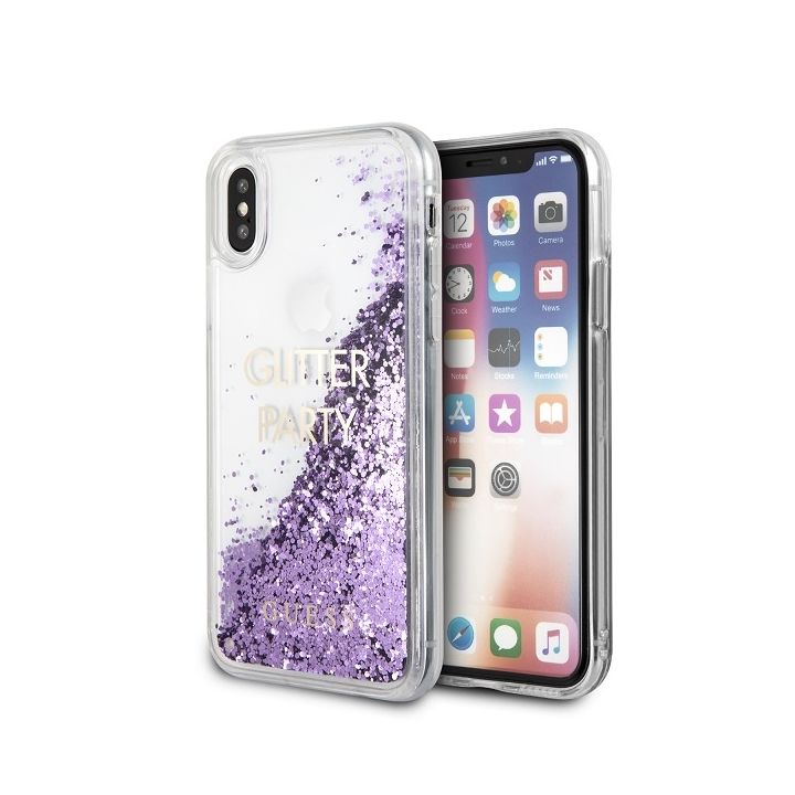 Guess GUHCPXGLUQPU iPhone X/Xsfioletowy/purple hard case Liquid Glitter Party na NearMe.pl