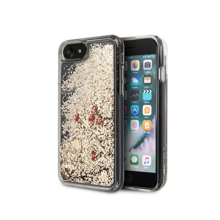 Guess GUHCI8GLHREGO iPhone 7/8/SE 2020/ SE 2022 gold/złoty hard case Liquid Glitter Hearts na NearMe.pl