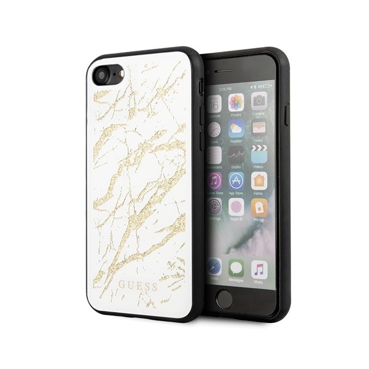 Guess GUHCI8MGGWH iPhone 7/8/SE 2020/ SE 2022 biały/white hard case Glitter Marble Glass na NearMe.pl