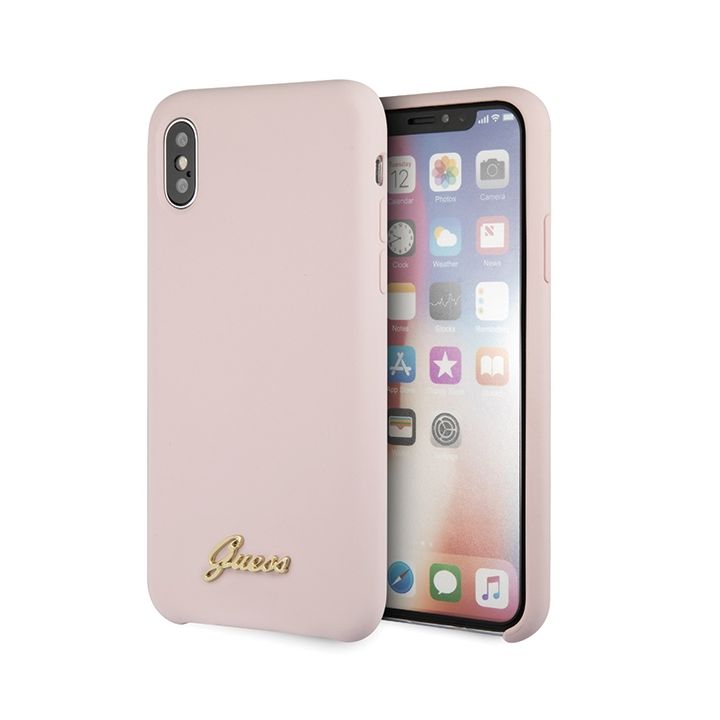 Guess GUHCPXLSLMGLP iPhone X/Xsjasnoróżowy/light pink hard case Silicone Vintage Gold Logo na NearMe.pl