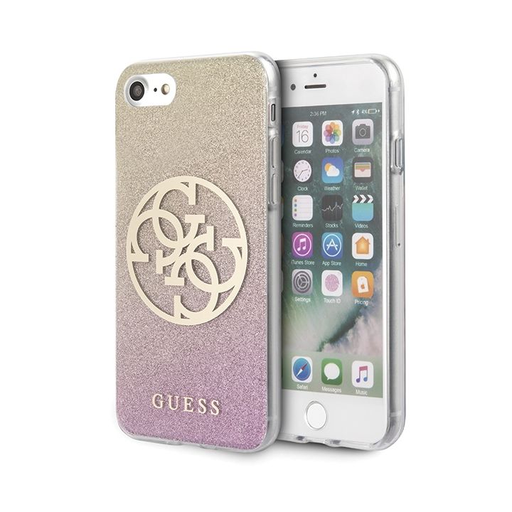 Guess GUHCI8PCUGLPGG iPhone 7/8/SE 2020/ SE 2022 różowo-złoty/gold pink hard case Glitter Gradient 4G Circle Logo na NearMe.pl