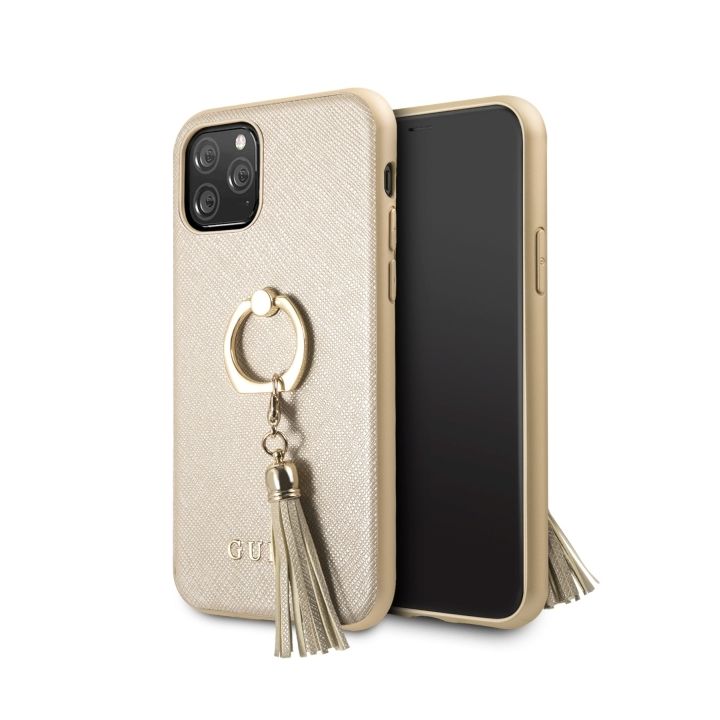 Guess GUHCN58RSSABE iPhone 11 Probeige/beżowy hard case Saffiano with ring stand na NearMe.pl