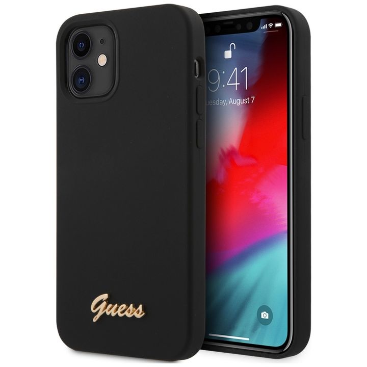 Guess GUHCP12SLSLMGBK iPhone 12 mini 5,4" black/czarny hardcase Silicone Script Gold Logo na NearMe.pl