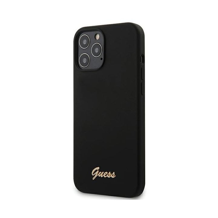Guess GUHCP12LLSLMGBK iPhone12 Pro Max 6,7" black/czarny hardcase Silicone Script Gold Logo na NearMe.pl