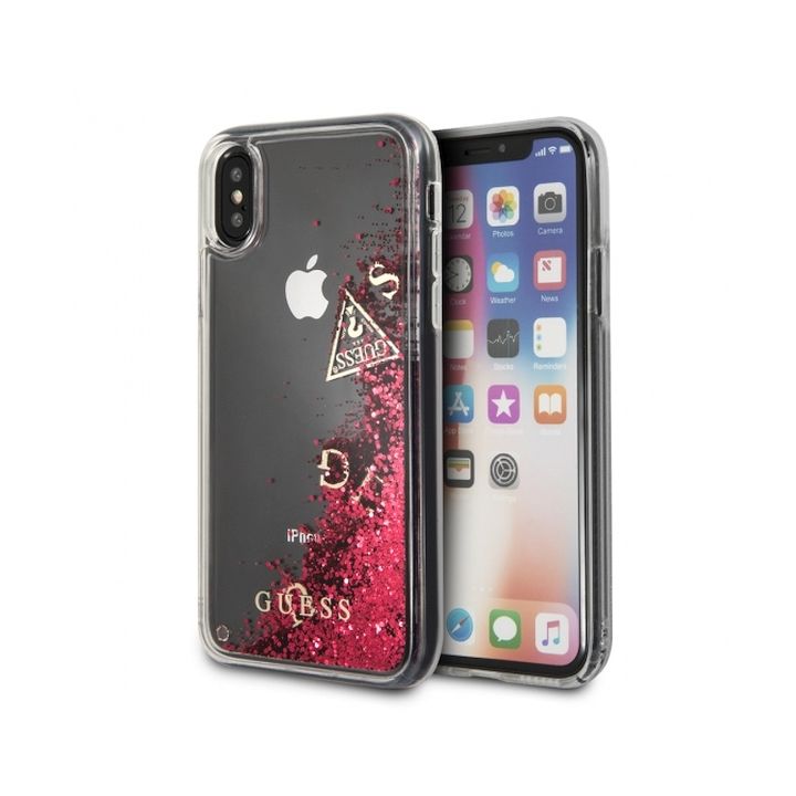 Guess GUHCPXGLUFLRA iPhone X Raspberryhard case Glitter Liquid na NearMe.pl