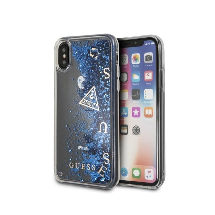 Guess GUHCPXGLUFLBL iPhone X purple/ fioletowy hard case Glitter Liquid na NearMe.pl