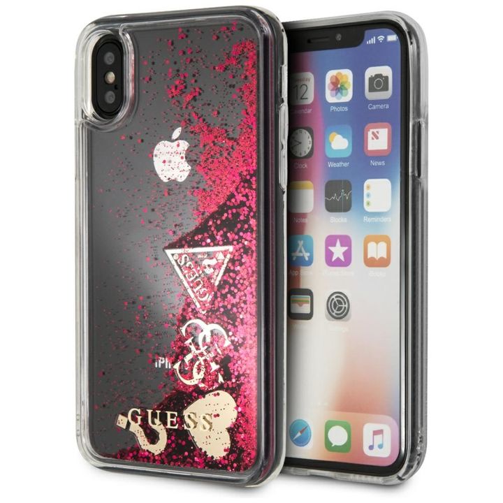 Guess GUHCPXGLHFLRA iPhone X/Xsraspberry hard case Glitter Hearts na NearMe.pl