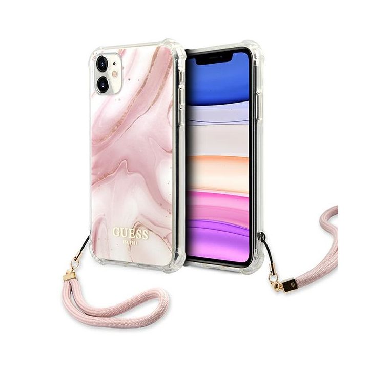Guess GUHCN61KSMAPI iPhone 11 6,1" / Xr różowy/pink hardcase Marble with cord Collection na NearMe.pl