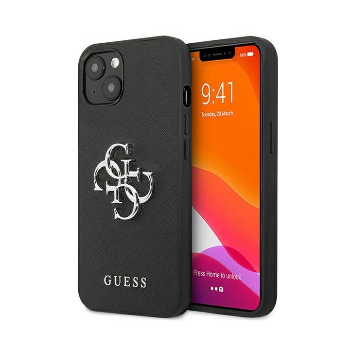 Guess GUHCP13MSA4GSBK iPhone 13 / 14 /15 6.1" czarny/black hardcase Saffiano 4G Metal Logo na NearMe.pl