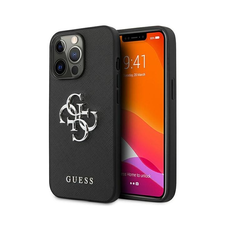 Guess GUHCP13LSA4GSBK iPhone 13 Pro/13 6,1" czarny/black hardcase Saffiano 4G Metal Logo na NearMe.pl