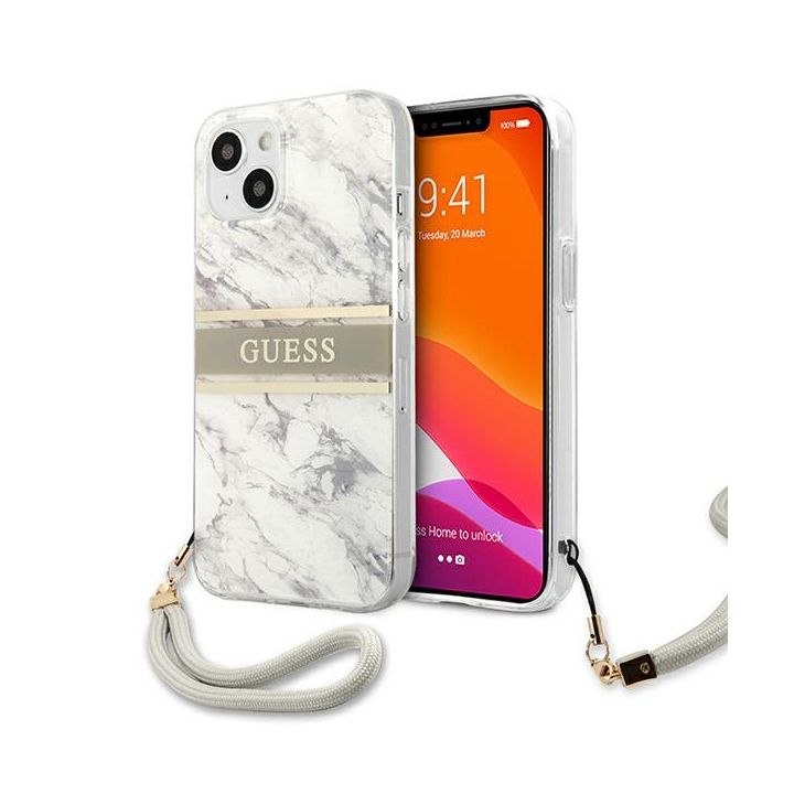 Guess GUHCP13SKMABGR iPhone 13 mini 5,4" szary/grey hardcase Marble Strap Collection na NearMe.pl
