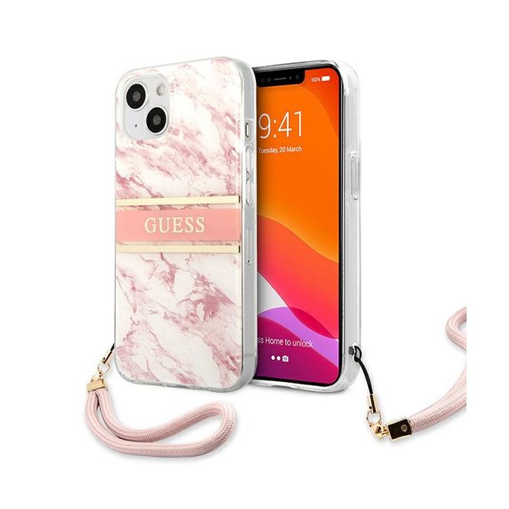 Guess GUHCP13SKMABPI iPhone 13 mini 5,4"różowy/pink hardcase Marble Strap Collection na NearMe.pl