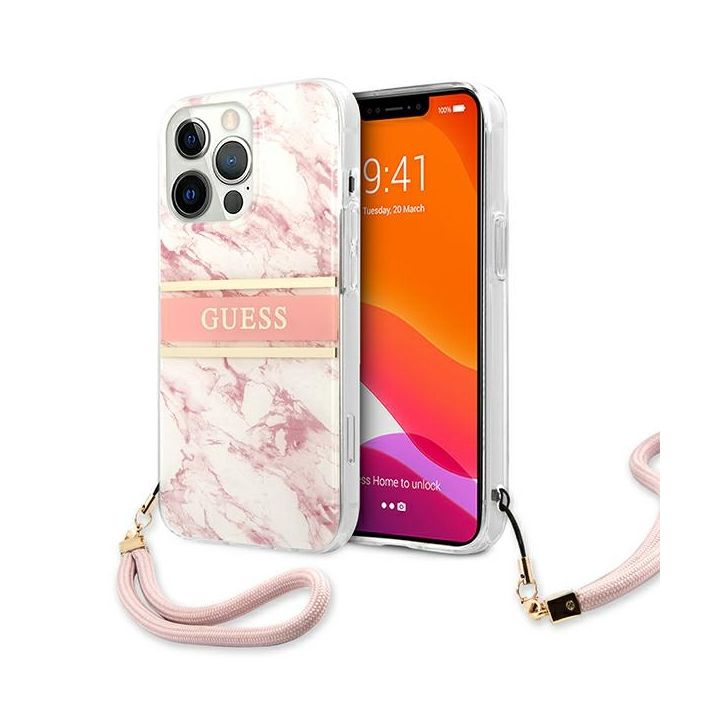Guess GUHCP13LKMABPI iPhone 13 Pro / 136,1" różowy/pink hardcase Marble Strap Collection na NearMe.pl