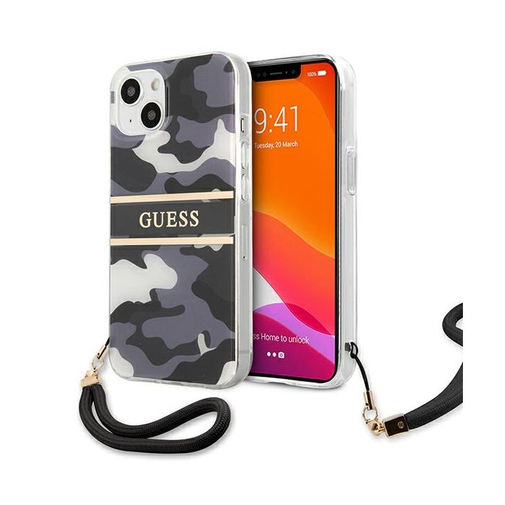 Guess GUHCP13MKCABBK iPhone 13 / 14 / 156.1" czarny/black hardcase Camo Strap Collection na NearMe.pl
