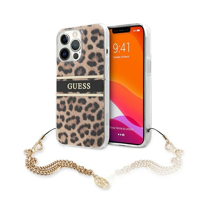 Guess GUHCP13LKBSLEO iPhone 13 Pro / 136,1" Leopard hardcase Gold Chain na NearMe.pl