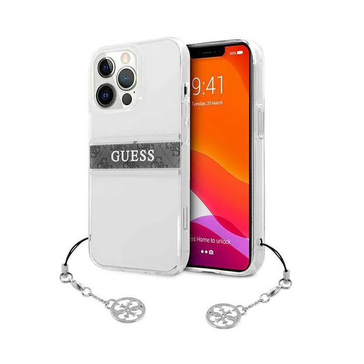 Guess GUHCP13LKB4GGR iPhone 13 Pro / 136,1" Transparent hardcase 4G Grey Strap Charm na NearMe.pl