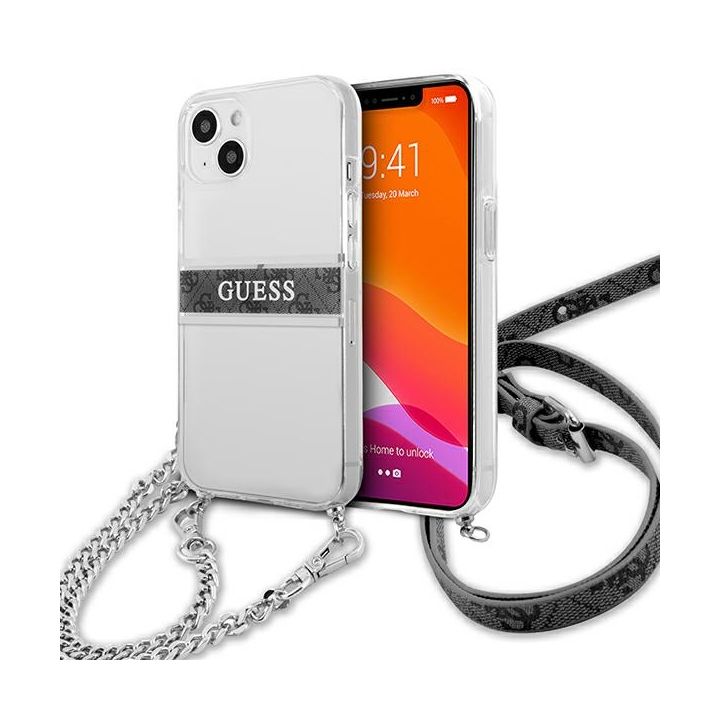 Guess GUHCP13MKC4GBSI iPhone 13 / 14 /15 6.1" Transparent hardcase 4G Grey Strap Silver Chain na NearMe.pl