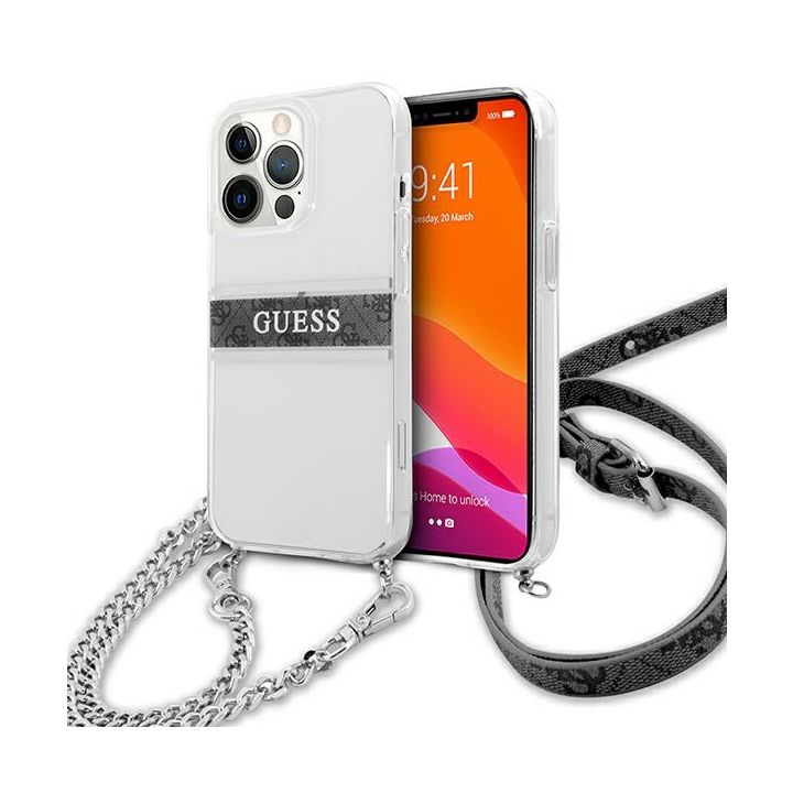 Guess GUHCP13LKC4GBSI iPhone 13 Pro / 136,1" Transparent hardcase 4G Grey Strap Silver Chain na NearMe.pl