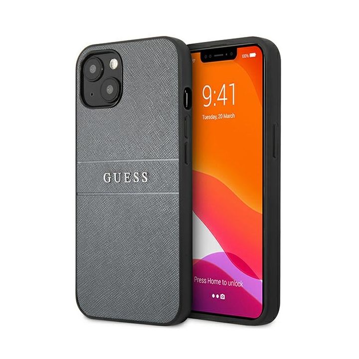 Guess GUHCP13MPSASBGR iPhone 13 / 14 /15 6.1" szary/grey Saffiano Strap na NearMe.pl