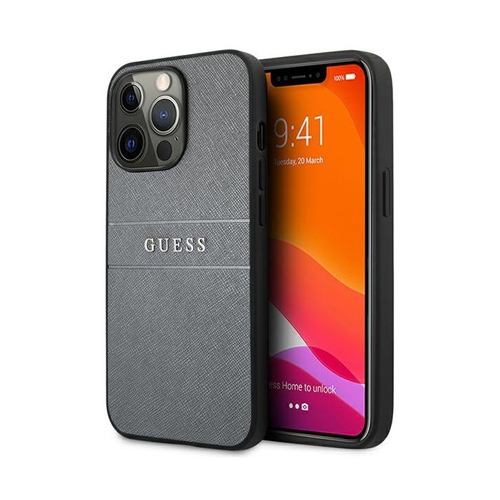Guess GUHCP13LPSASBGR iPhone 13 Pro / 136,1" szary/grey Saffiano Strap na NearMe.pl