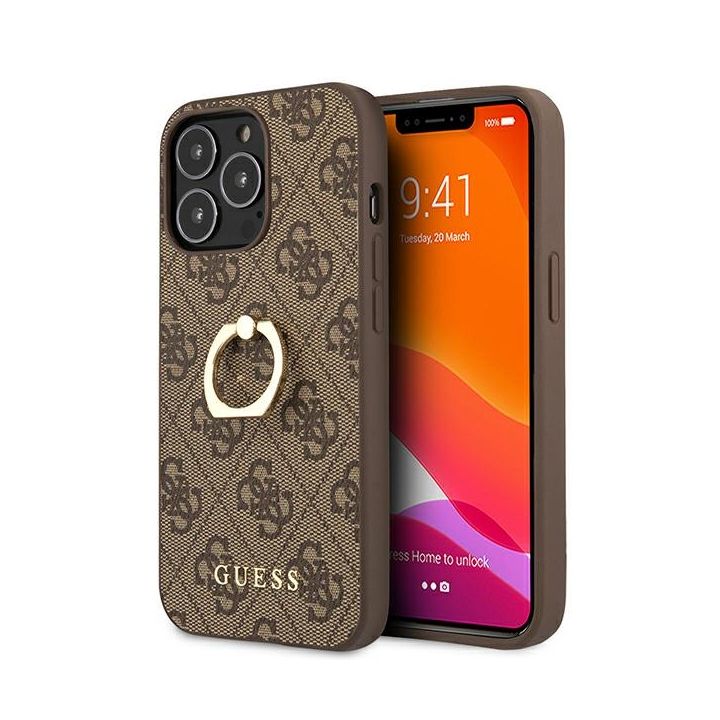 Guess GUHCP13L4GMRBR iPhone 13 Pro / 136,1" brązowy/brown hardcase 4G with ring stand na NearMe.pl