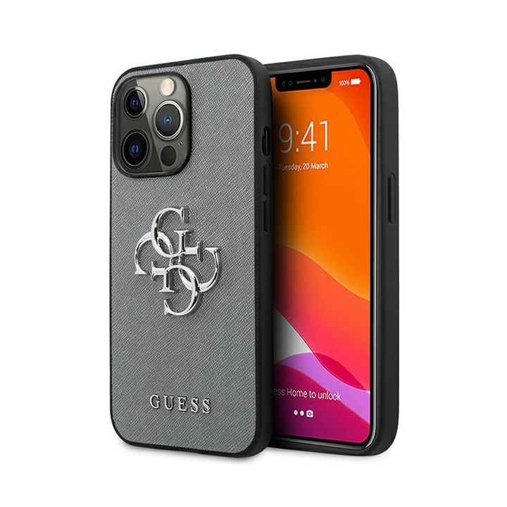 Guess GUHCP13LSA4GSGR iPhone 13 Pro / 13 6,1" szary/grey hardcase Saffiano 4G Metal Logo na NearMe.pl