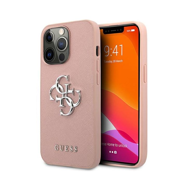 Guess GUHCP13LSA4GSPI iPhone 13 Pro / 136,1" różowy/pink hardcase Saffiano 4G Metal Logo na NearMe.pl