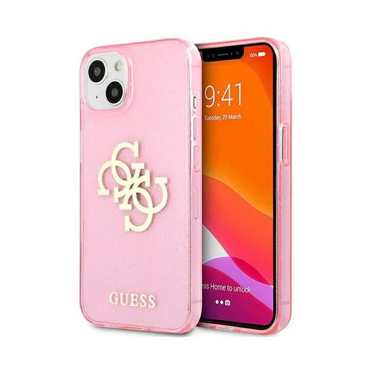 Guess GUHCP13MPCUGL4GPI iPhone 13 / 14 /15 6.1" różowy/pink hard case Glitter 4G Big Logo na NearMe.pl