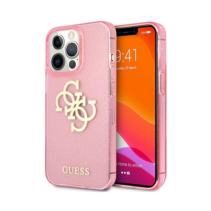Guess GUHCP13LPCUGL4GPI iPhone 13 Pro /13 6,1" różowy/pink hard case Glitter 4G Big Logo na NearMe.pl
