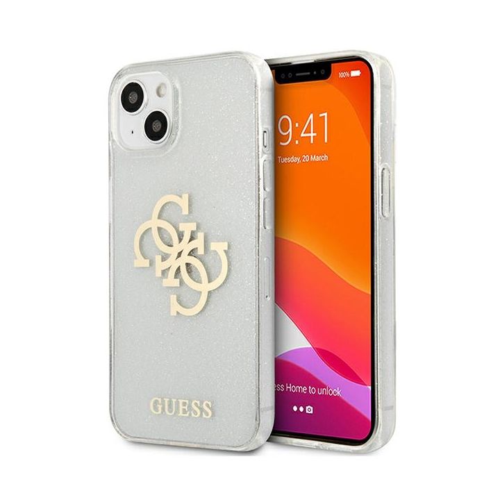 Guess GUHCP13SPCUGL4GTR iPhone 13 mini 5,4" transparent hard case Glitter 4G Big Logo na NearMe.pl
