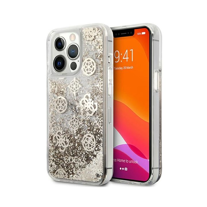 Guess GUHCP13LLGPEGO iPhone 13 Pro / 136,1" złoty/gold hardcase Peony Liquid Glitter na NearMe.pl