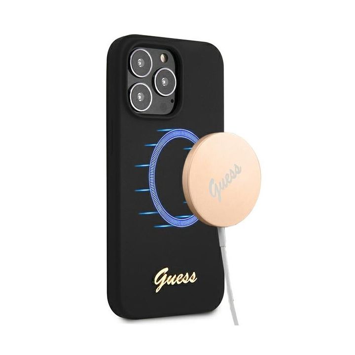 Guess GUHMP13LLSLMGBK iPhone 13 Pro / 136,1" black/czarny hardcase Silicone Script Gold Logo MagSafe na NearMe.pl