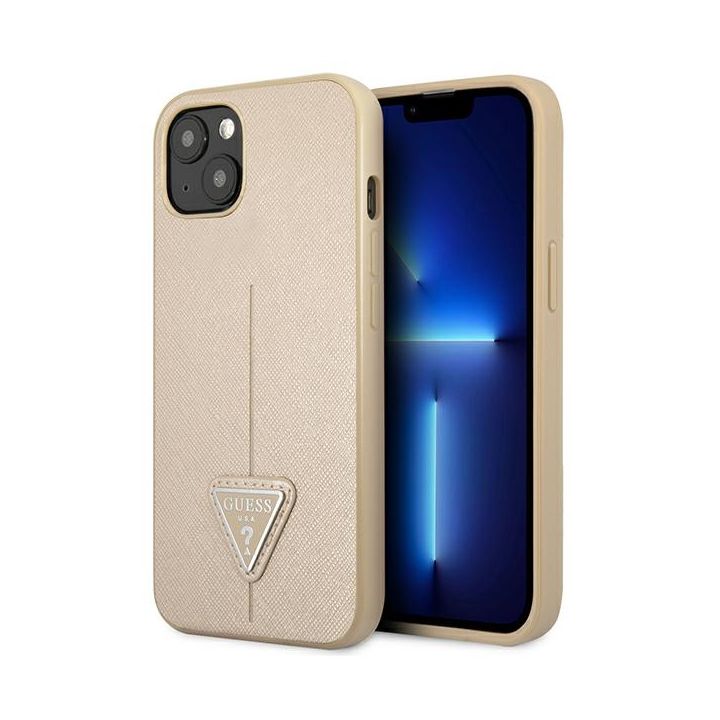 Guess GUHCP13MPSATLE iPhone 13 / 14 / 156.1" beżowy/beige hardcase SaffianoTriangle Logo na NearMe.pl